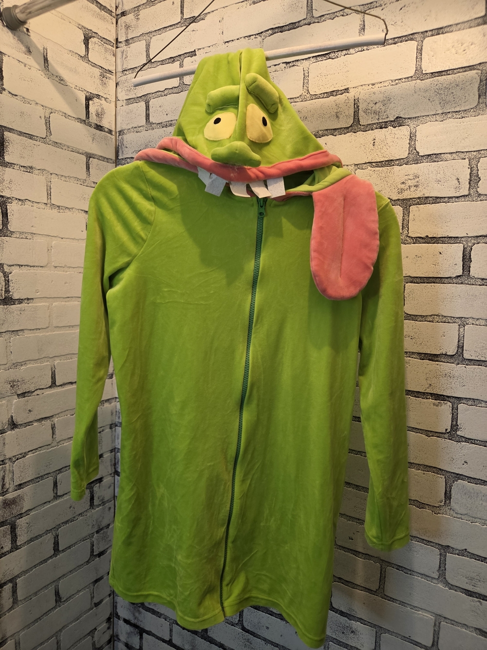 Kids Green Monster Hooded Costume with Pink Tongue